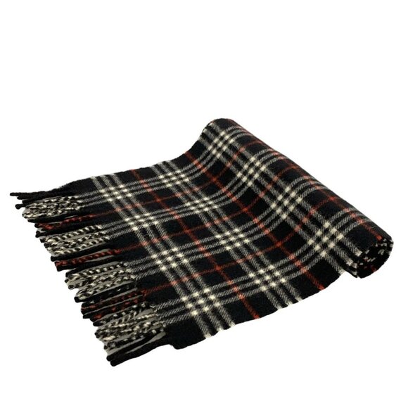 Auth Burberry's - Black White Red Cashmere Scarf - Picture 1 of 6